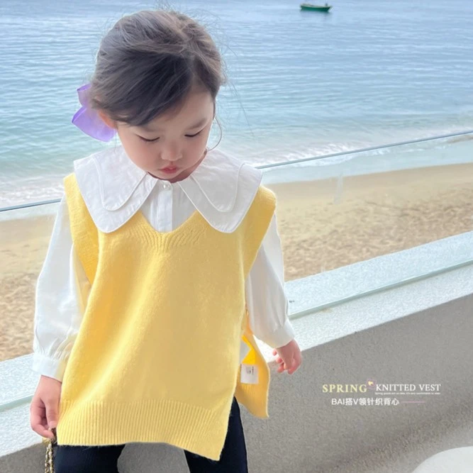 女童针织背心春秋装儿童宽松洋气马甲韩版外穿上衣A210308