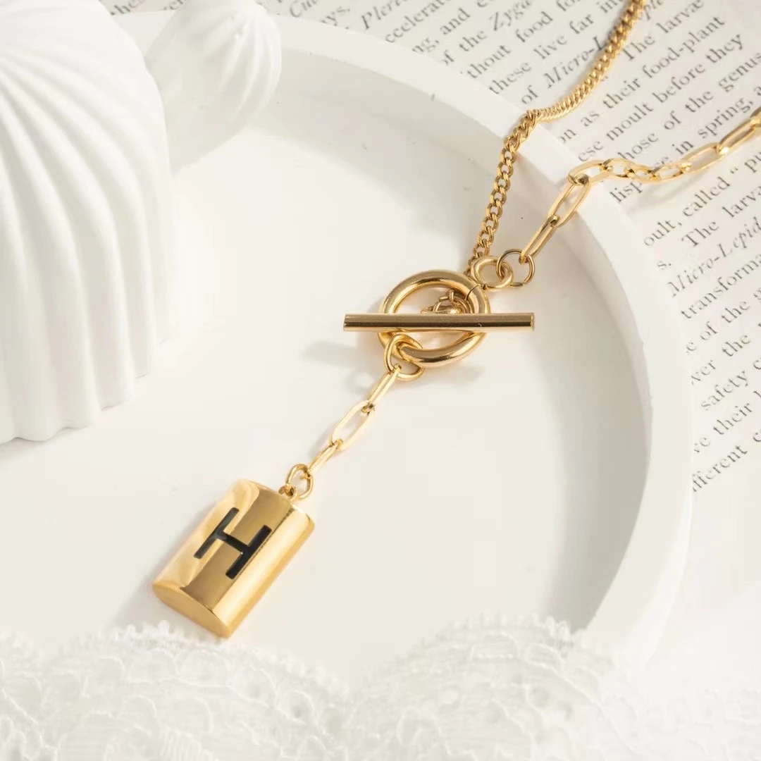 AB链不规则OT扣字母H精致毛衣项链气质时尚百搭ins吊坠