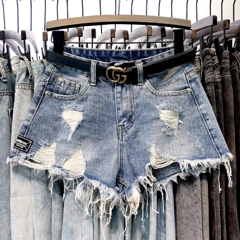 6903牛仔短裤女款爆款新款正品韩版破洞高腰显瘦百搭a字毛边热裤