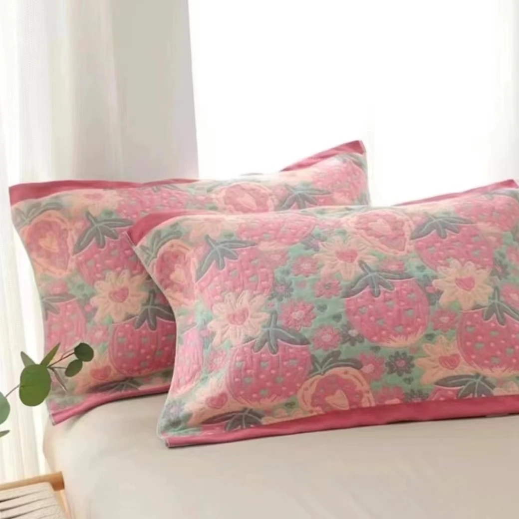 【草莓园】52*78加厚加大高档枕巾枕头巾成人透气一对