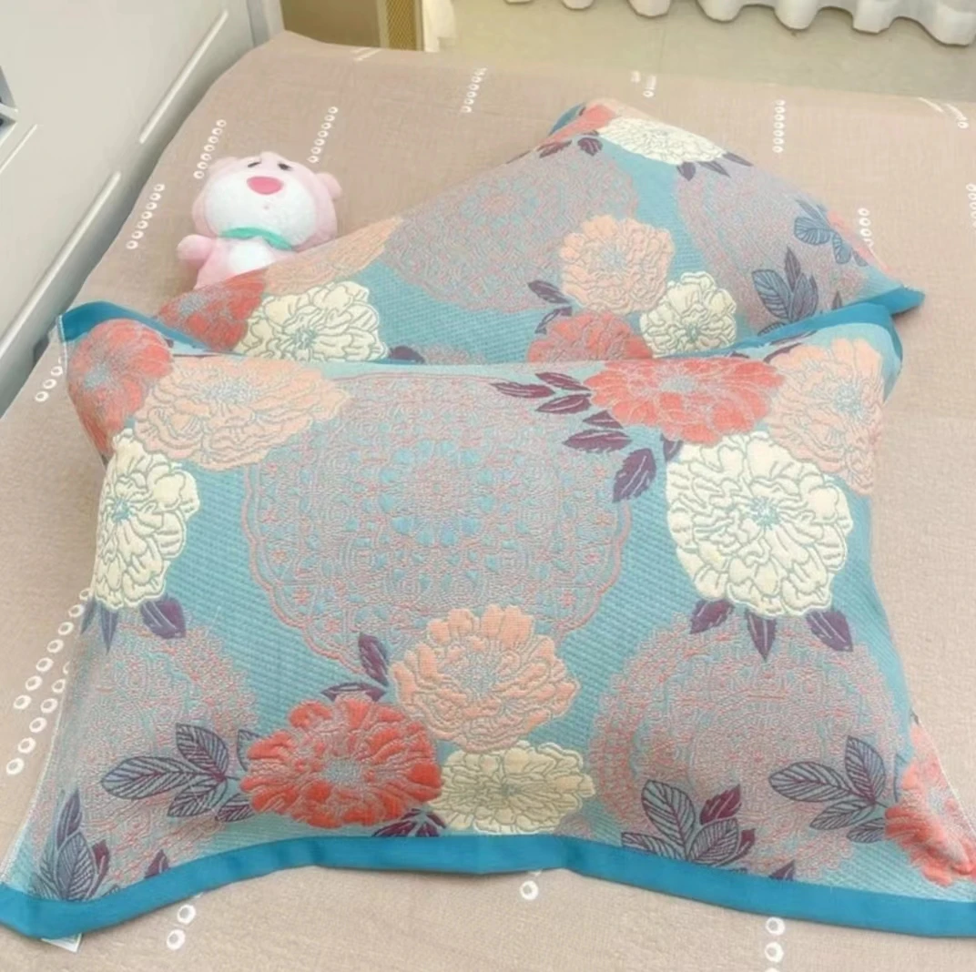 【蓝色牡丹枕巾】52*78加厚加大高档纯棉枕巾枕头巾成人透气一对