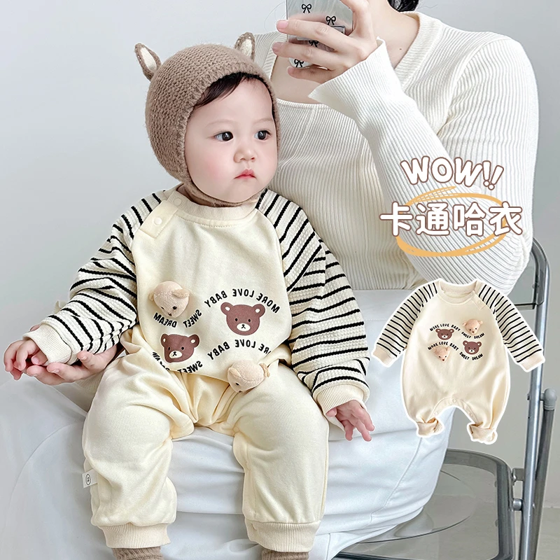 宝宝衣服春秋外出服婴儿连体衣高档A类纯棉爬服0-3个月新生儿哈衣