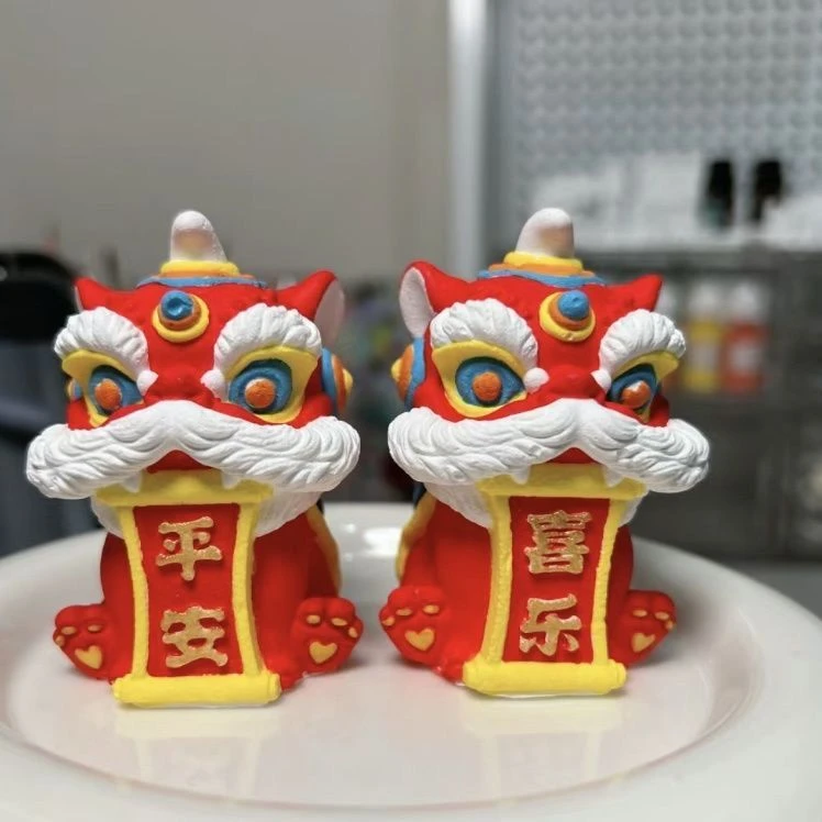 新年礼物中国风艺术祥瑞醒狮纯手工创意香薰小石膏娃娃3d涂色桌摆