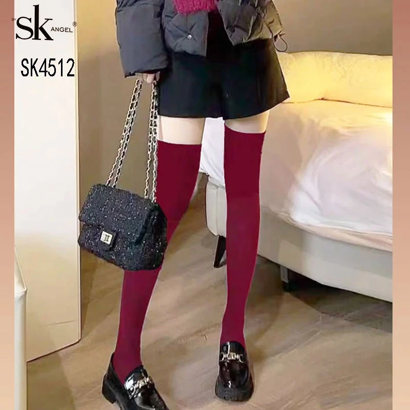 SK4512春秋款过膝长筒袜安哥拉红大腿袜秋冬新款高筒防下滑压力袜