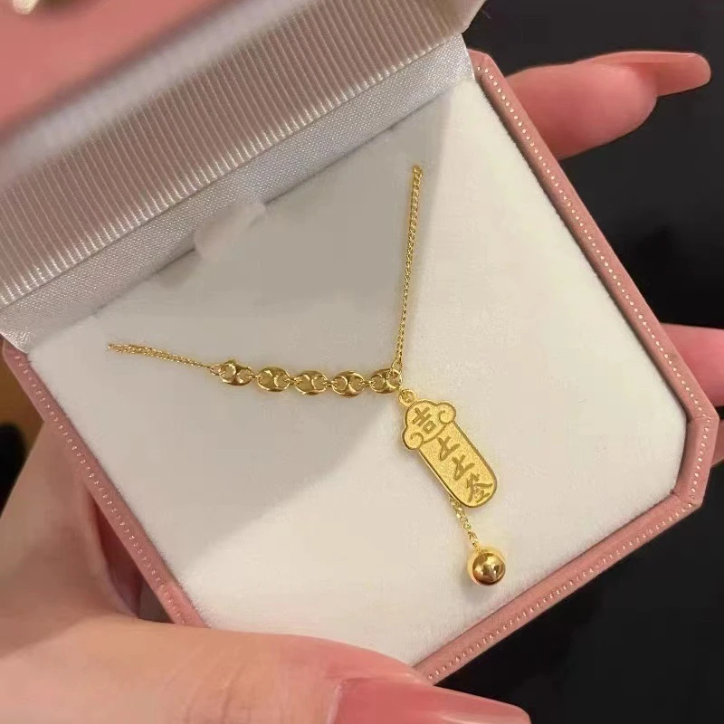 铜合金项链 新款吉字上上签项链女流苏钛钢锁骨链吉祥转运颈链