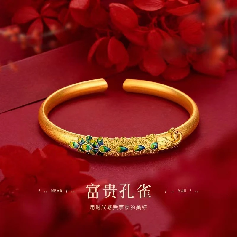 民族风古法孔雀传承开口镯子时尚复古精美素款