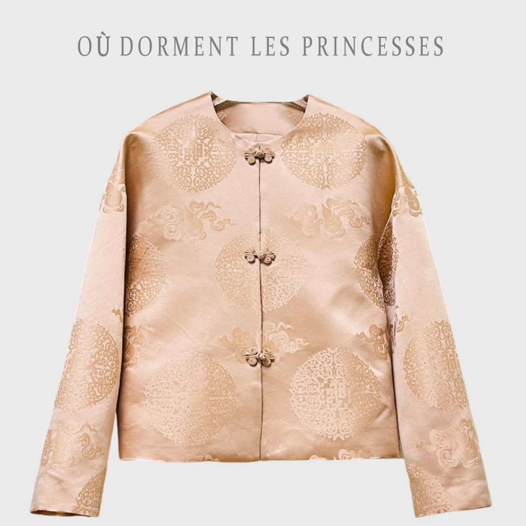 欧都梦·【一瓣心香】柜款重工非遗织锦缎真丝提花盘扣外套1074