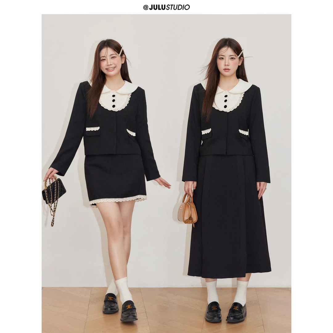 巨鹿工作室【现货】“浪漫温斯顿”微胖mm娃娃领上衣百褶裙套装