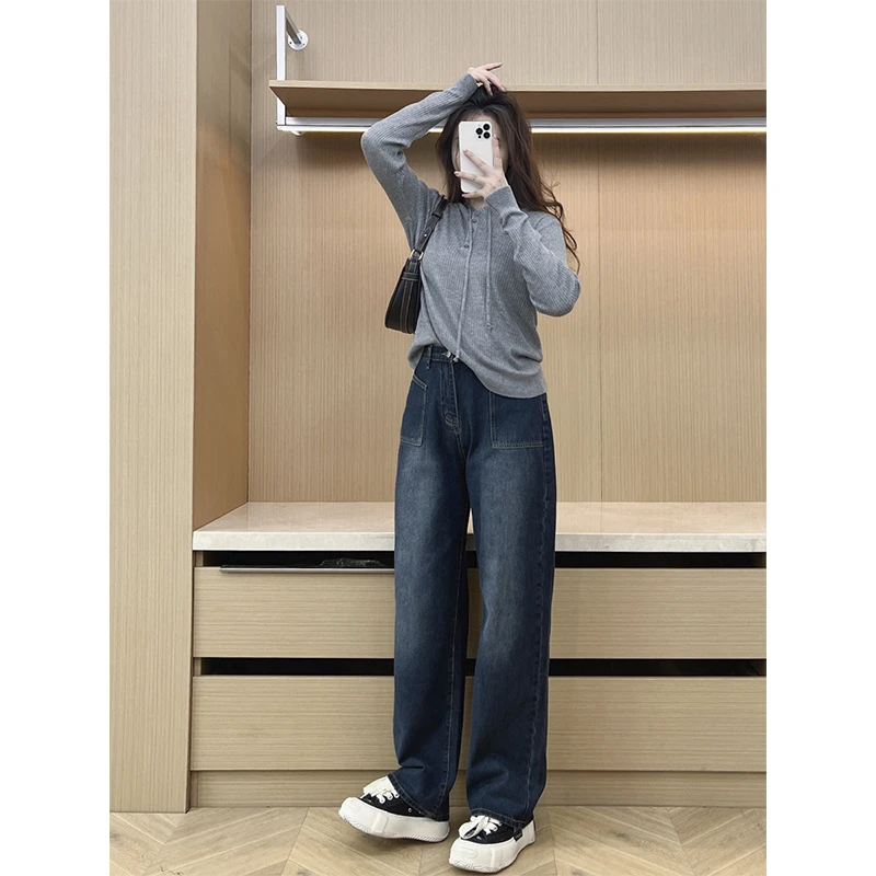 遮胯神器 巨鹿工作室微胖mm秋季高腰宽松显瘦直筒牛仔裤