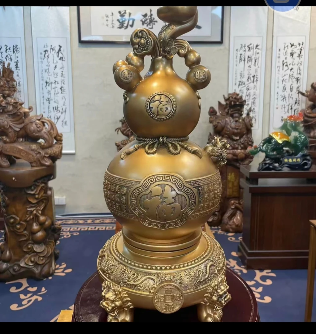 【百福招财】鎏金铜新中式葫芦办公室家居摆件FM467