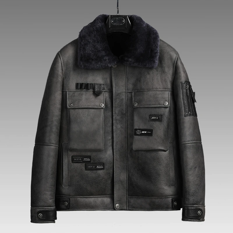 时尚天然原生态皮毛一体冬季羊羔毛皮大衣真皮真毛翻领机车加厚