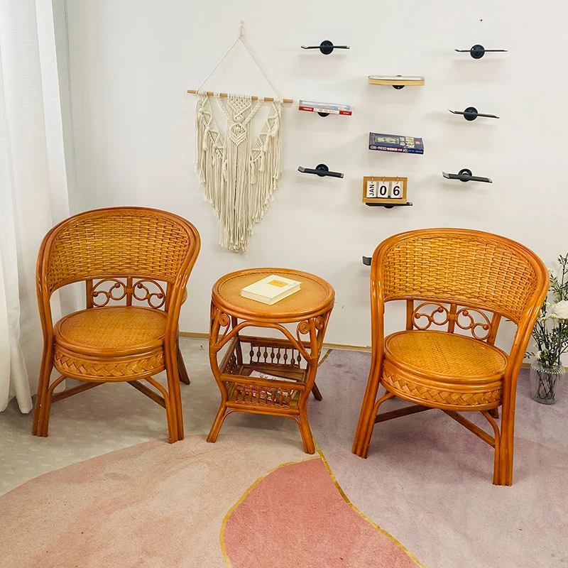 真藤编织椅子家用时尚轻奢靠背椅客厅阳台藤椅户外休闲靠背小凳子