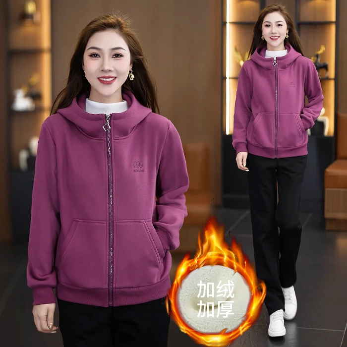 2024秋冬季加绒加厚连帽开衫减龄时尚宽松显瘦休闲运动套装两件套