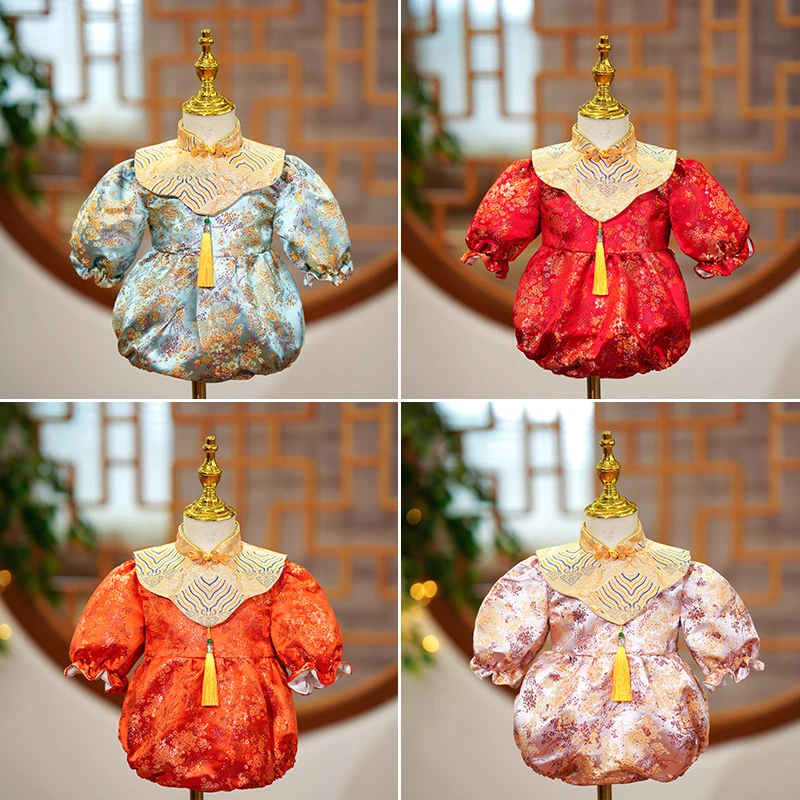 婴儿周岁衣服女宝宝抓周礼服高端百日宴童装套装女童唐装连衣裙冬