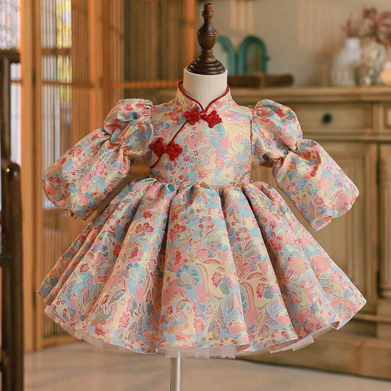 周岁礼服女宝宝礼服生日宴抓周儿童国风公主裙唐装春秋高端洋气