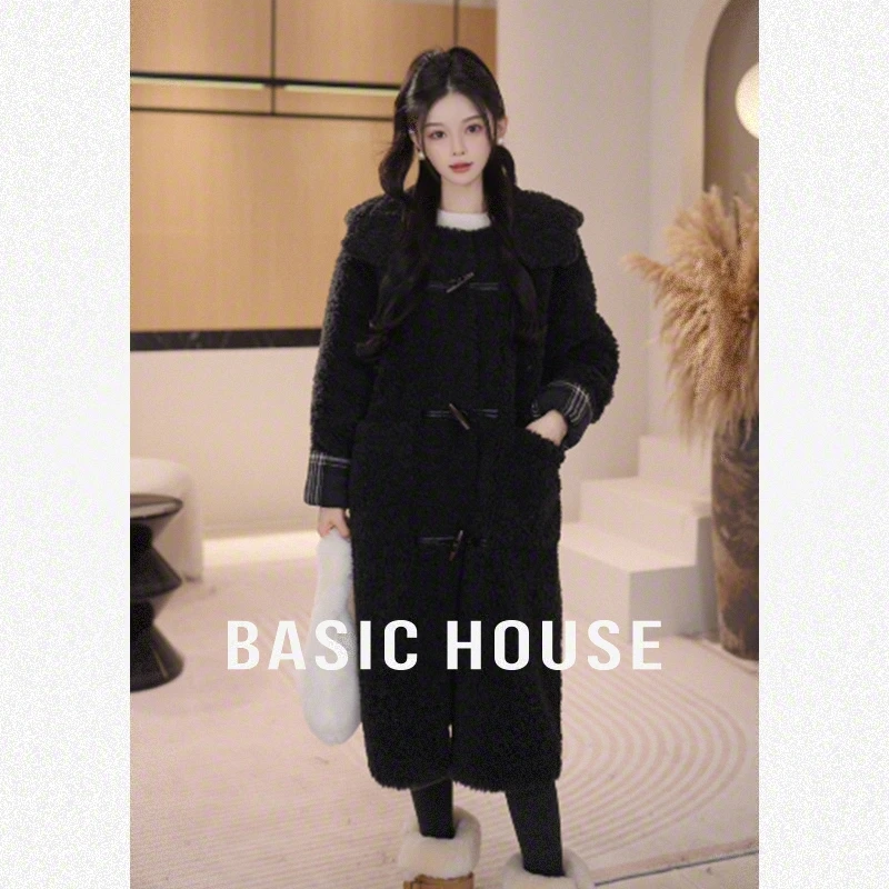 Basic House/百家好冬季新款连帽牛角扣羊羔毛外套B1194B5A392
