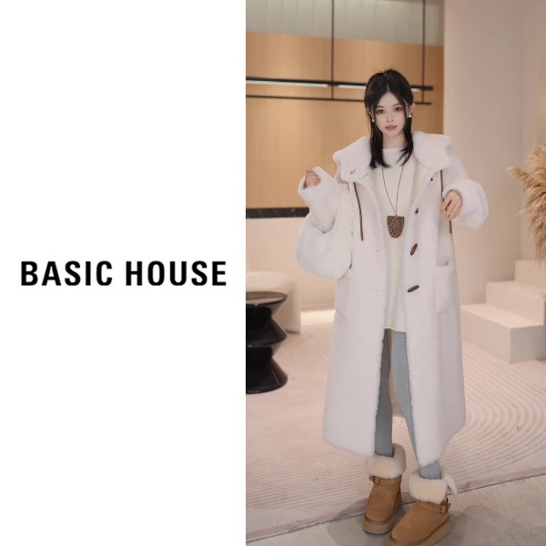 Basic House/百家好冬季新款连帽羊羔毛外套B1194B59522