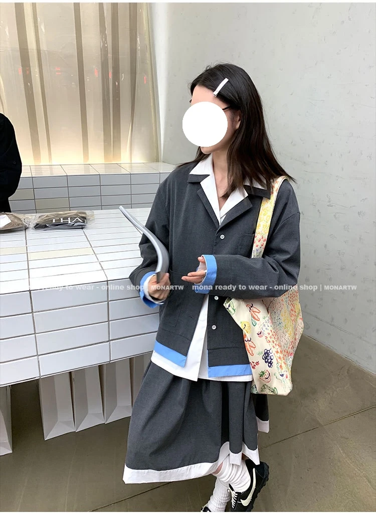 MONA 色纺西装学院风 时尚设计感小众高级感衬衫外套半裙女小个子