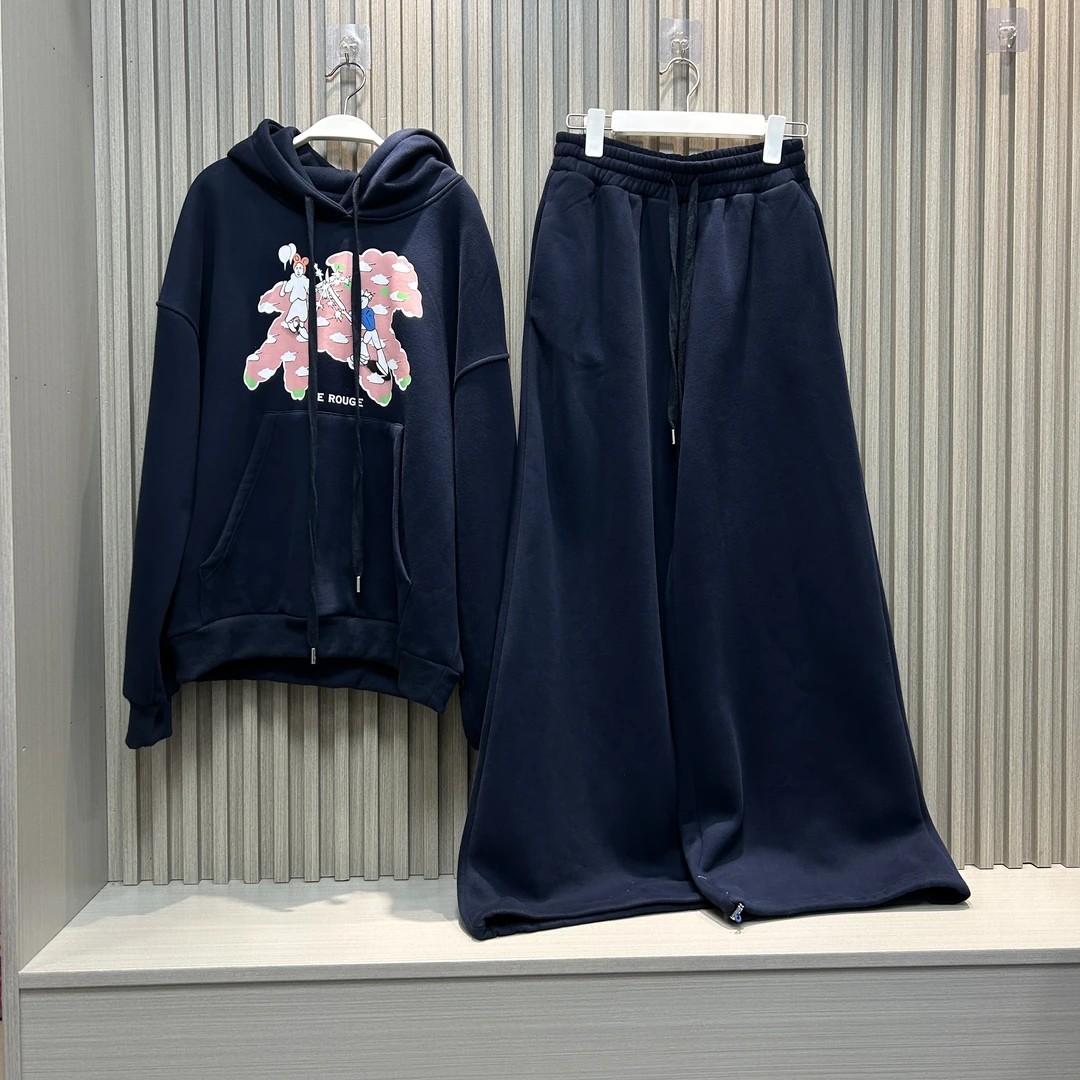 周美美运动套装秋冬加绒加厚连帽套头卫衣外套宽松上衣女