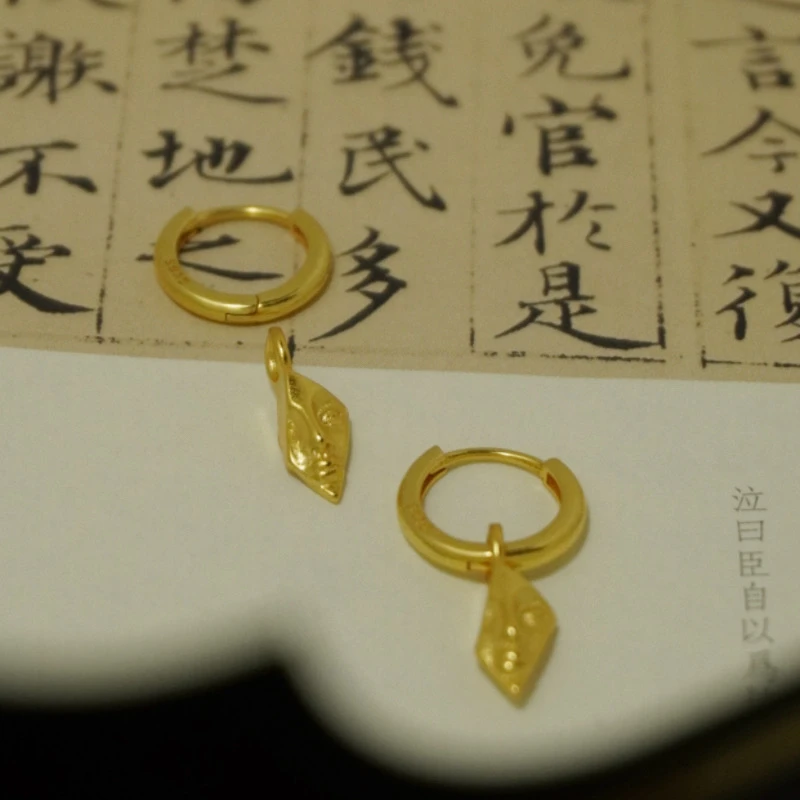 925银耳饰 半面仙人金色人面朋克中性耳环