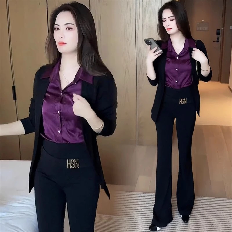 2024秋季新款女洋气减龄假两件衬衫拼接遮肚子显瘦开衫上衣百搭衫