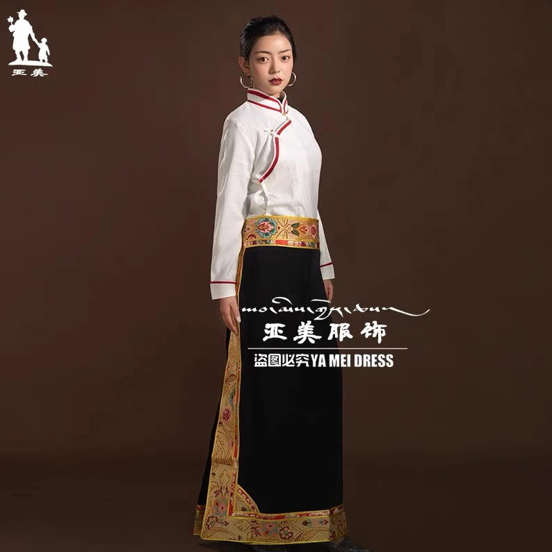 新款半身裙金边臧裙西藏服女款藏袍藏装藏服女长裙博拉民族风