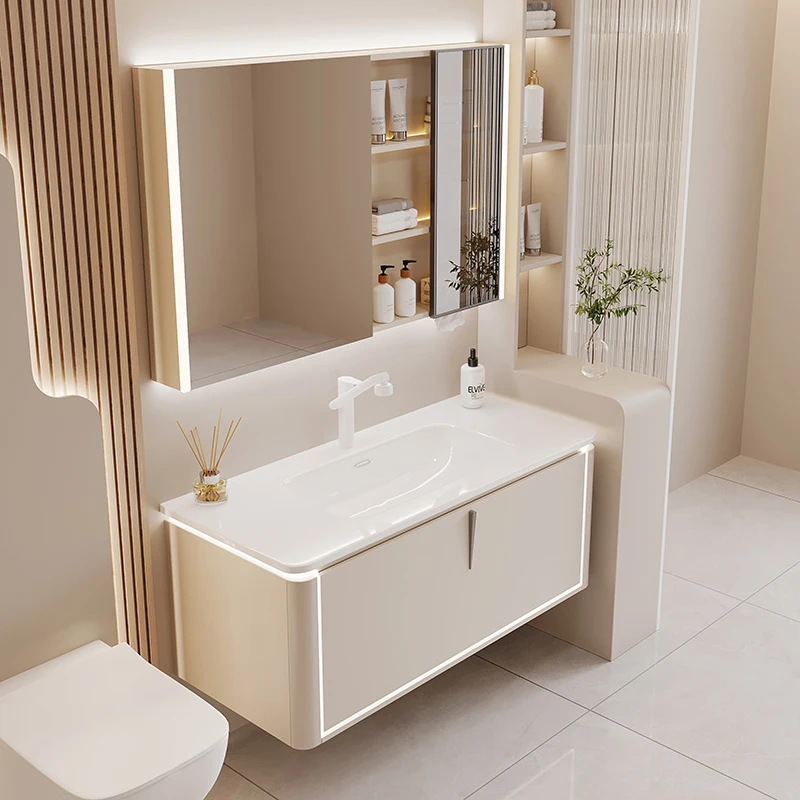 【2024圆弧设计-陶瓷一体盆】简约现代浴室柜组合洗脸洗手盆洗漱台