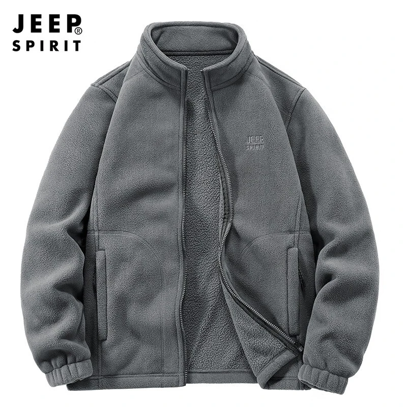 JEEP吉普抓绒衣男秋冬新款开衫长袖卫衣男加绒加厚保暖摇粒绒上衣