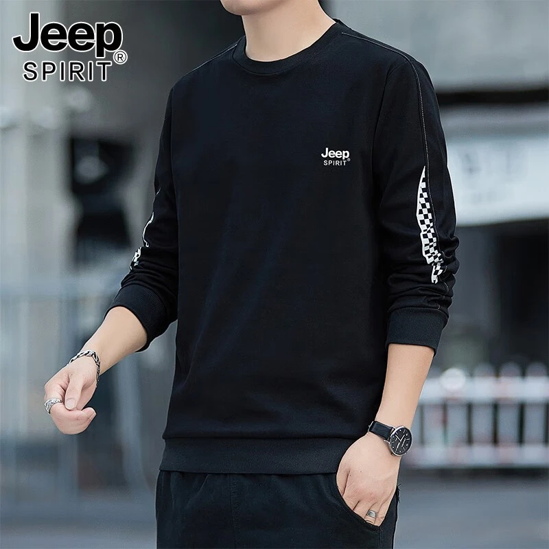 Jeep吉普卫衣男春秋季新款圆领休闲棉质大码宽松中青年套头长袖