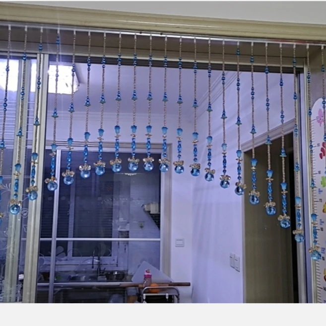 0032湖蓝金色卧室帘，隔断帘，客餐厅帘