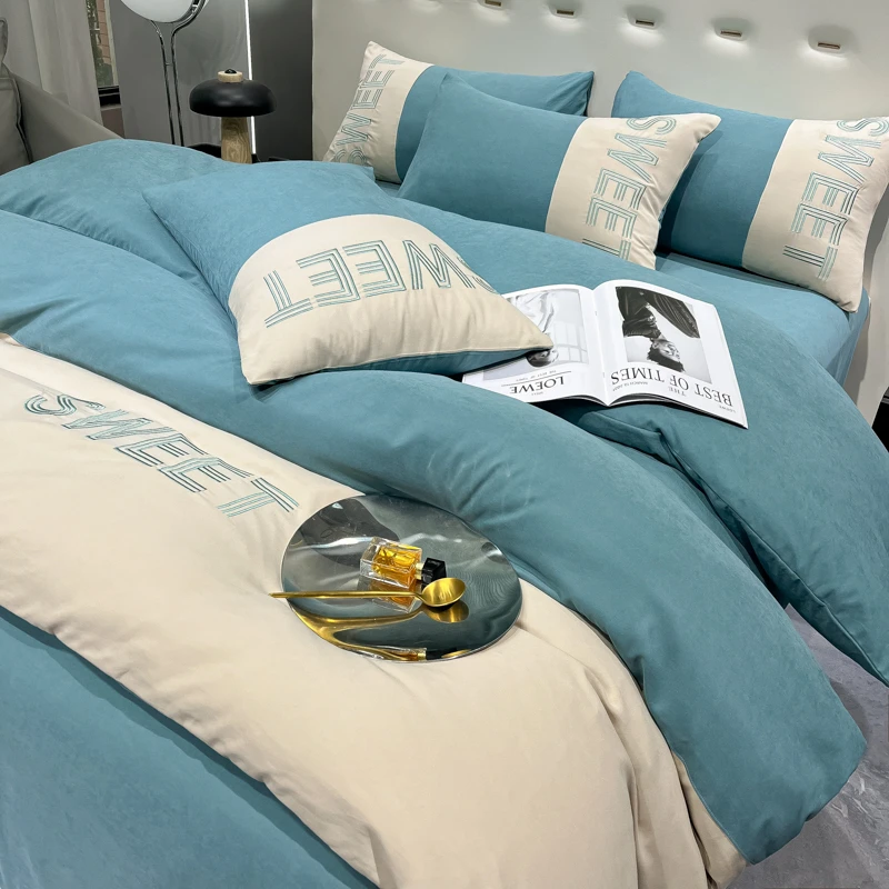 【拼接刺绣款】纯棉轻奢高级感床上四件套简约亲肤透气软糯吸湿