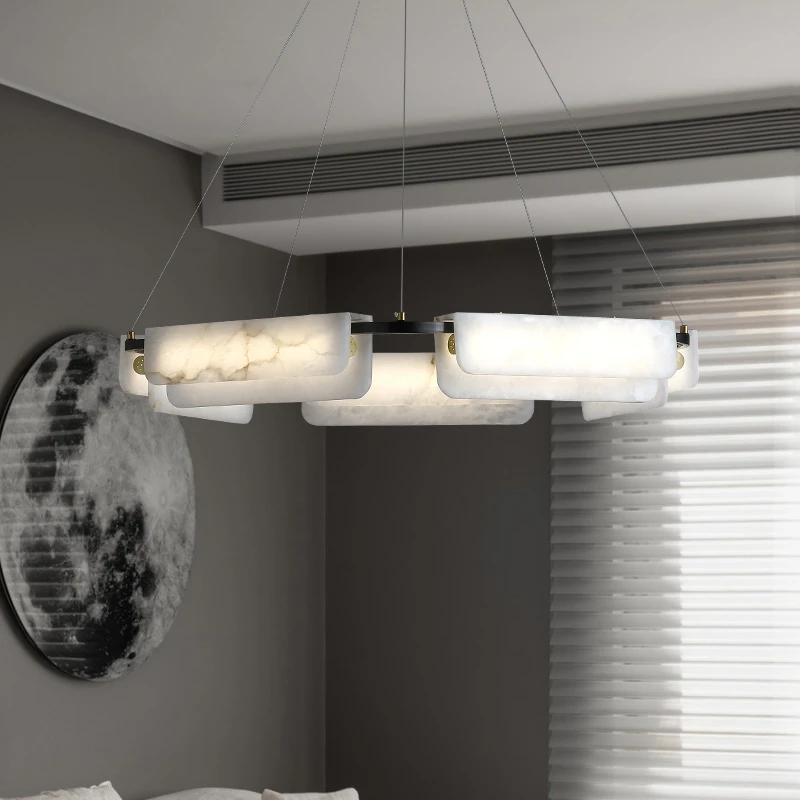 客厅吊灯后现代简约创意设计方形北欧简约轻奢意式卧室全铜云石灯