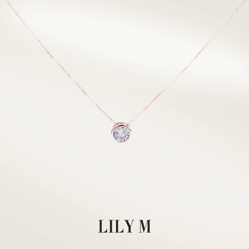 铜合金仿水晶项链 「泡泡链」锁骨链玫瑰金色极简百搭坠链单钻项链