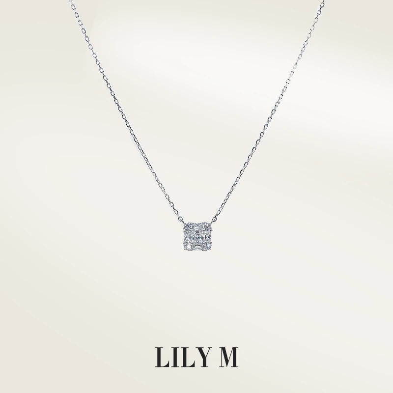 坠链均925银合成锆石 「小方糖」简约百搭项链 气质时尚精致镶嵌