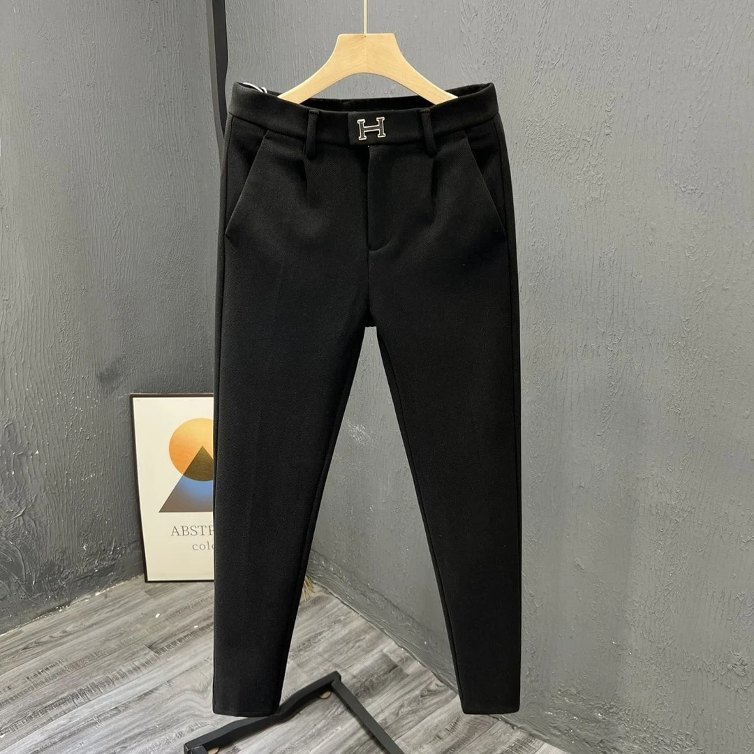 N简约毛呢料男士小西裤秋冬季韩版修身男款商务小脚休闲裤2023新