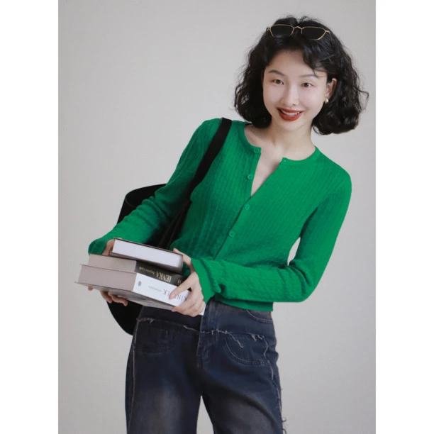 IVY YANG自制复古麻花针织毛衣百搭开衫 时尚秋冬