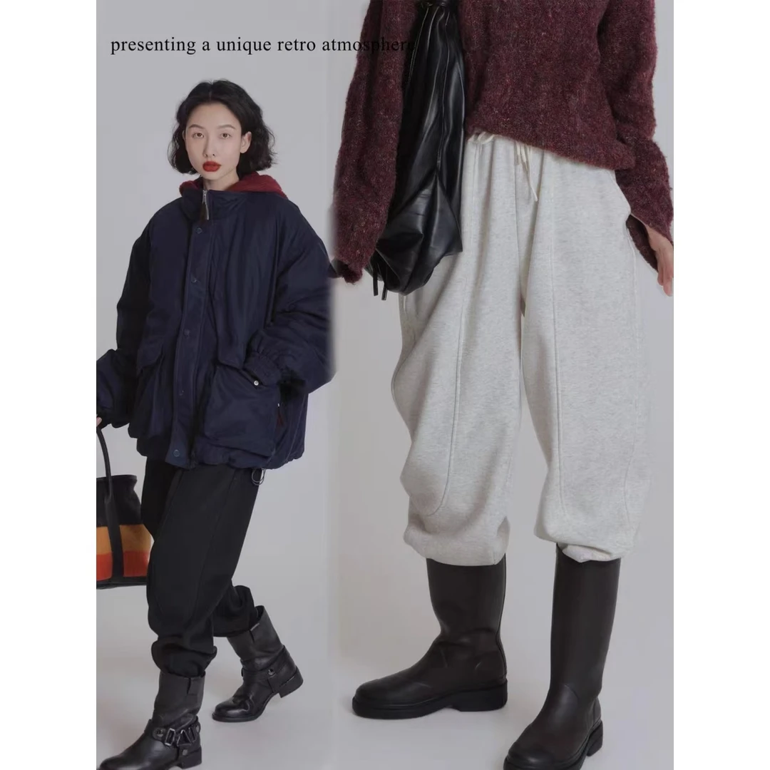 IVY YANG舒适加绒休闲运动风束脚卫裤