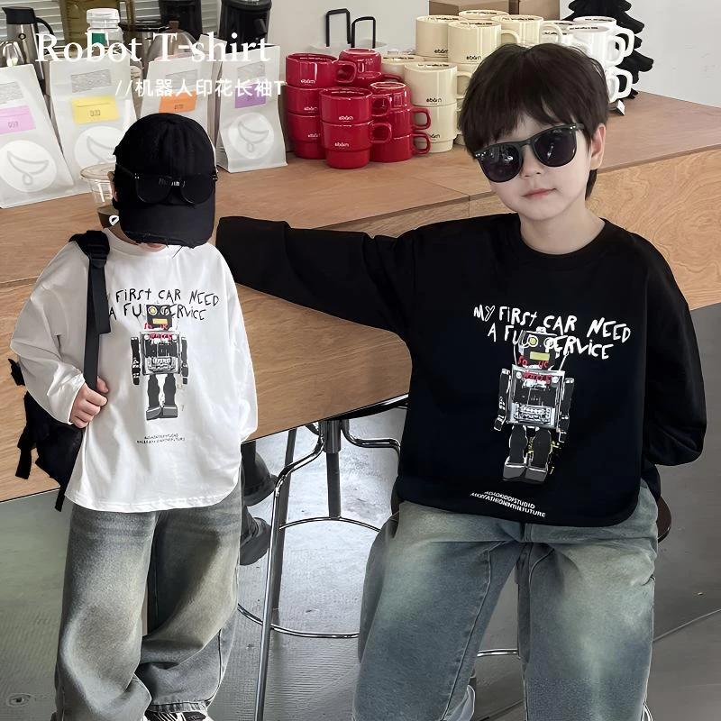 春秋长袖T恤男童韩系新款纯棉圆领百搭洋气打底衫帅气男孩衣服