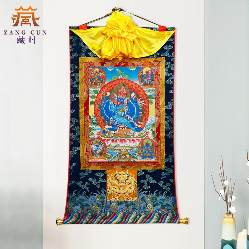 藏村《大威德金刚唐卡》西藏家居唐卡挂画矿物颜料玄关唐卡挂画