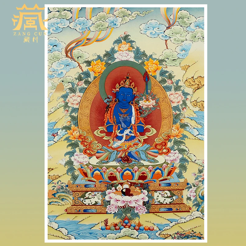 藏村《虚空藏》唐卡挂画藏式矿物颜料画心居家书房玄关客厅装饰画