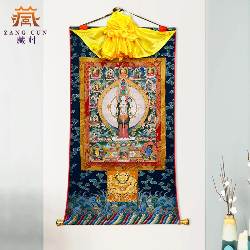 藏村《千手唐卡挂画》矿物颜料家居唐卡装饰画玄关西藏唐卡壁画