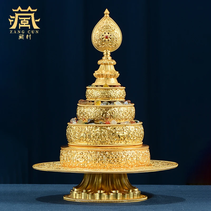 藏村《银鎏金曼扎盘一套》花曼达盘室内曼茶罗盘装饰摆件藏族
