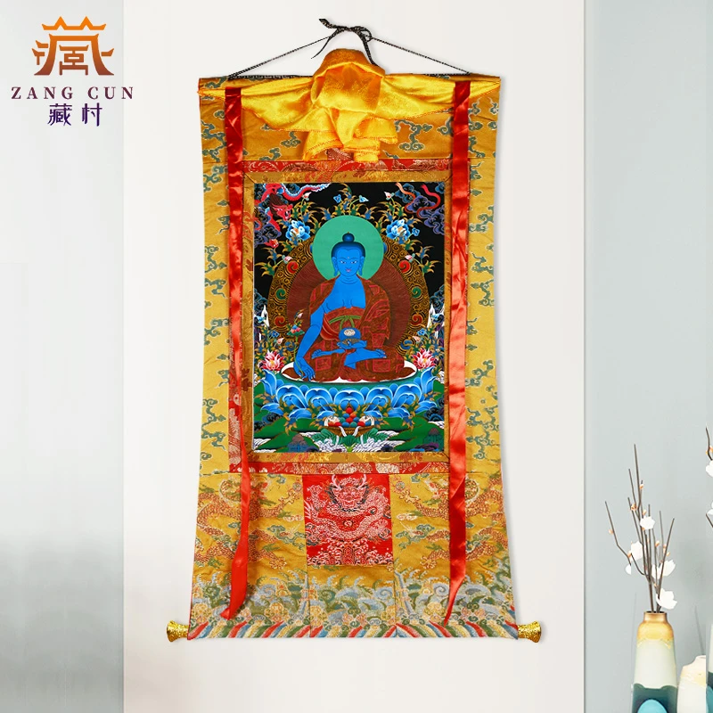 藏村《药师矿物唐卡》藏式装裱唐卡挂画矿物颜料家居唐卡装饰画