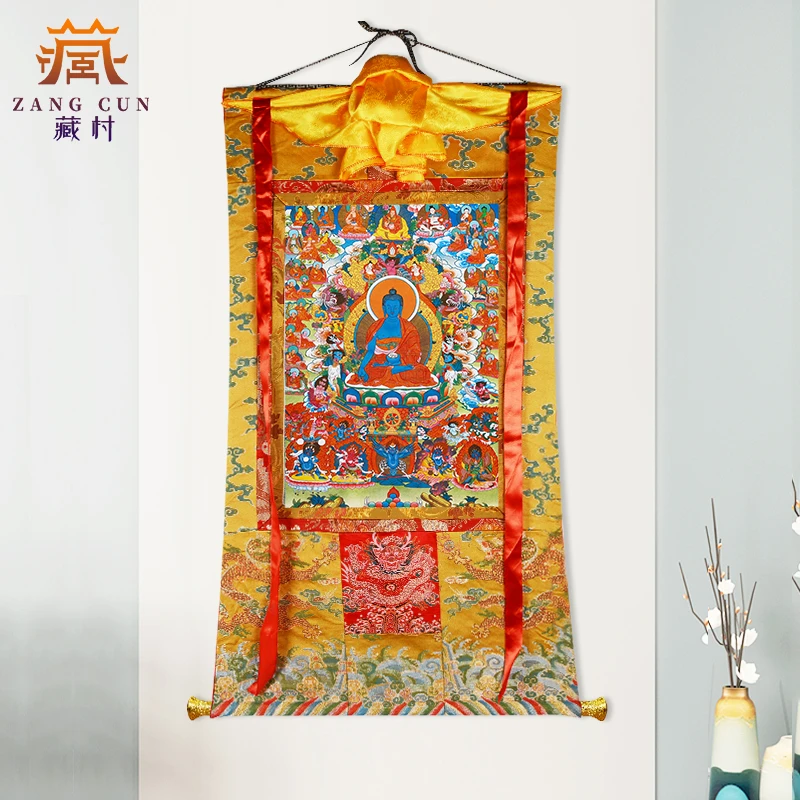 藏村《药师资粮田唐卡》矿物颜料西藏唐卡挂画家居玄关唐卡装饰画