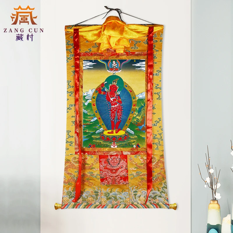 藏村《金刚瑜伽母唐卡》矿物颜料家居唐卡装饰画玄关西藏唐卡挂画