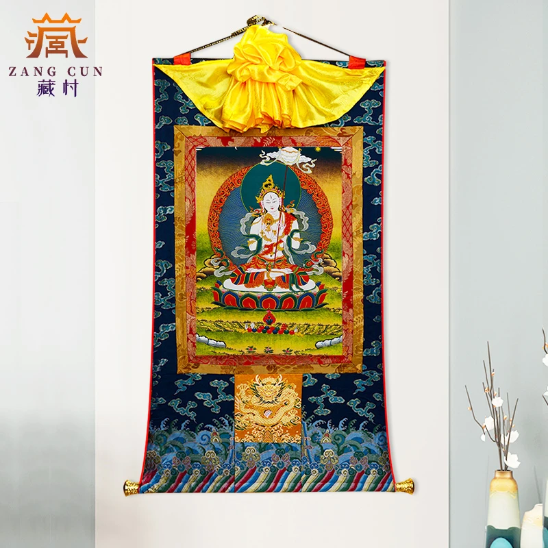 藏村《大白伞盖唐卡》西藏藏式唐卡挂画矿物颜料玄关唐卡装饰画