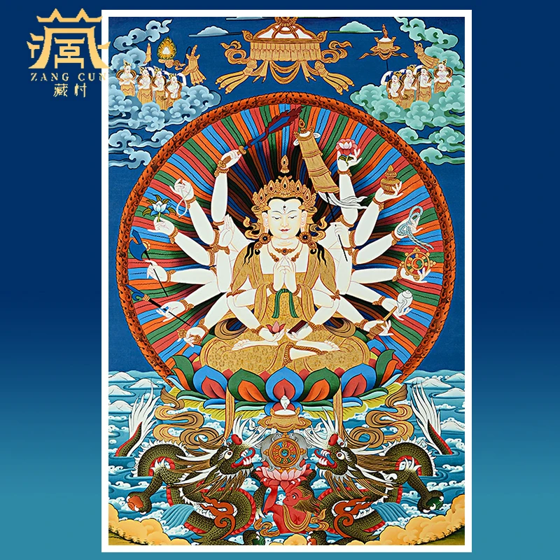 藏村矿物颜料印刷《准提F母唐卡挂画》居家藏式装裱茶室现代艺术画