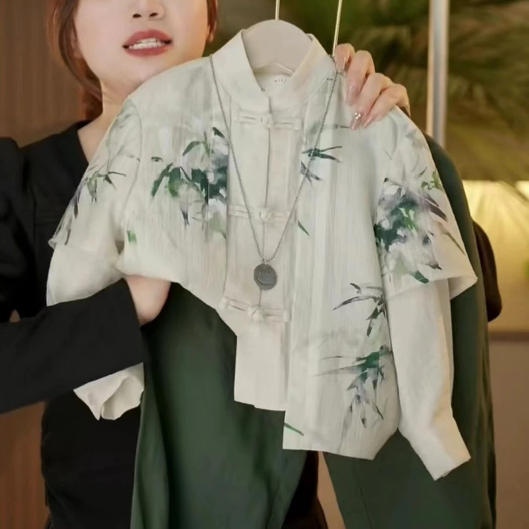 儿童套装古风印花国风汉服新中式假两件上衣纯色裤子男女宝两件套