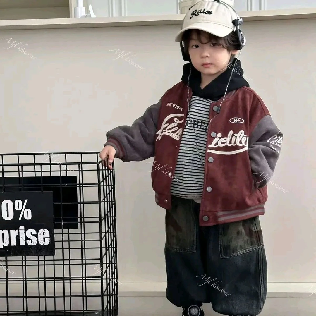 男童装冬季加绒加厚套装儿童韩版棉服三件套宝宝时髦加绒牛仔裤潮