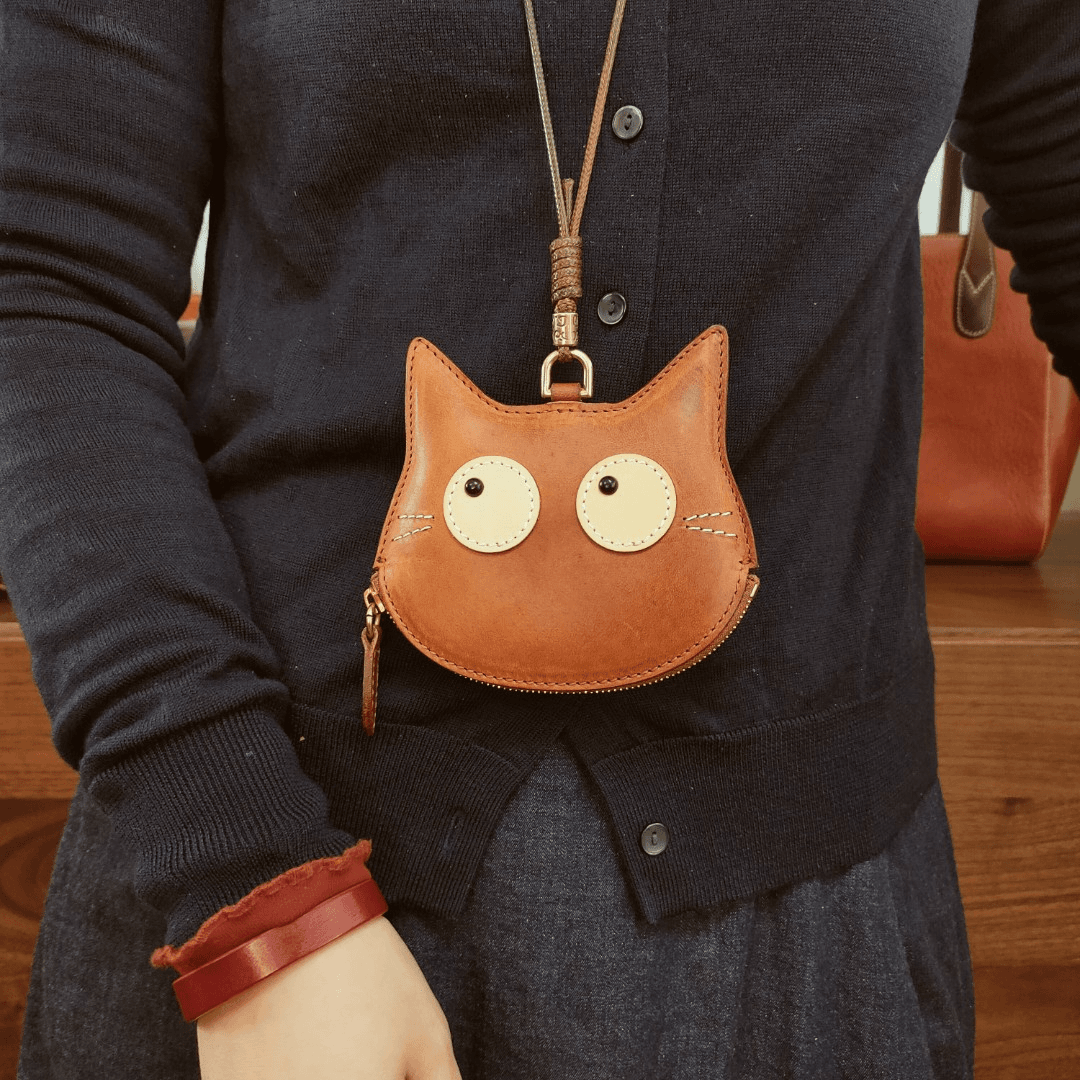三笙鱼手工皮具  原创卡通小猫卡包